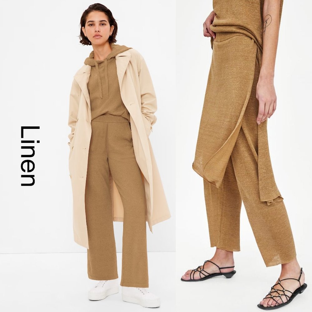NEW! ZARA Linen Semi Sheer High Waist Straight Leg Knit Pants Camel color, Sz S